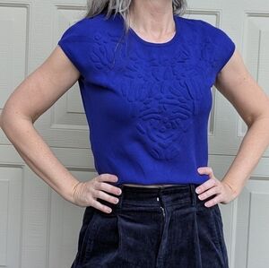 cobalt blue ESCADA embossed knit top M
